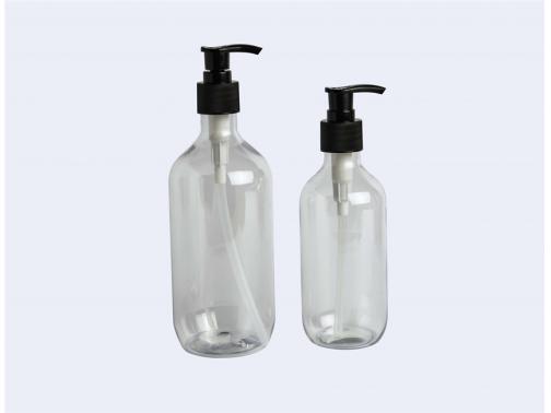 botellas redondas de plástico transparente para mascotas de Boston con bomba negra